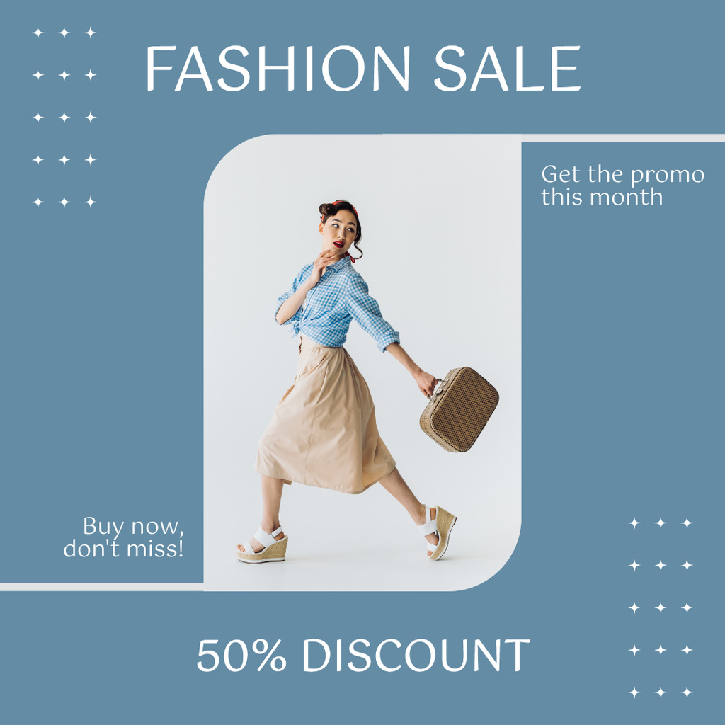 Fashion Sale Ad with Attractive Woman and Bag Instagram tervezősablon