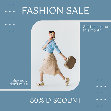 Fashion Sale Ad with Attractive Woman and Bag Instagram Design Template
