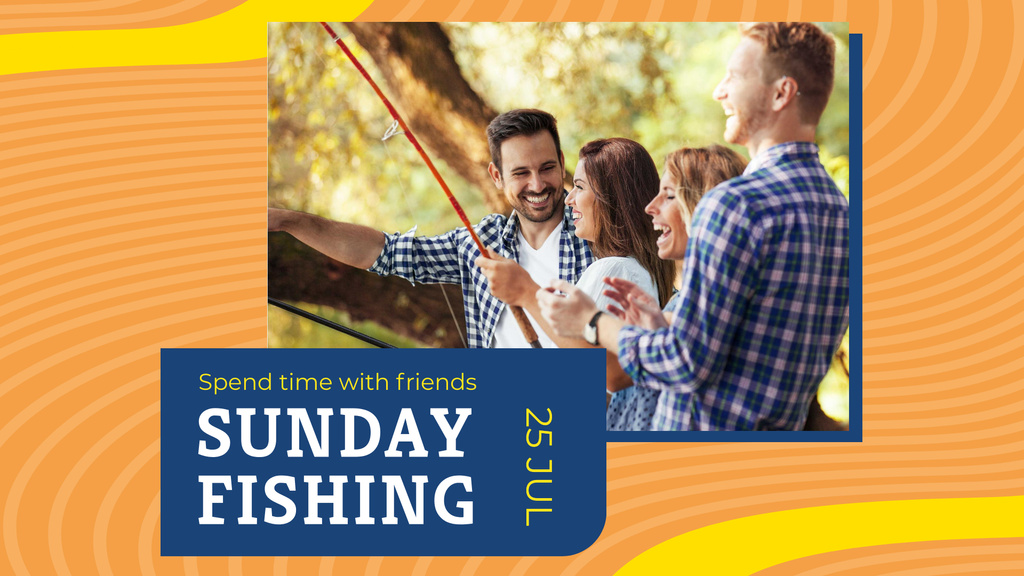 Happy friends fishing and having fun FB event cover Design Template