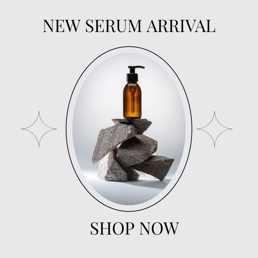 Serum New Arrival Anouncement with Bottle on Stones Instagramデザインテンプレート