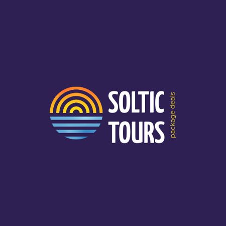 Travel Tours Offer with Sun Setting in Sea Animated Logo Design Template