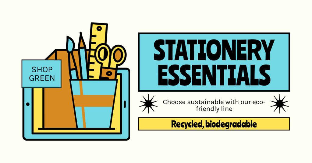 Designvorlage Stationery Shops With Sustainable Essiencials für Facebook AD