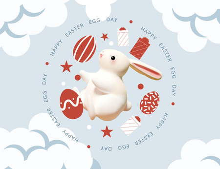Anúncio do dia do ovo de Páscoa com coelho fofo e ovos tingidos Thank You Card 5.5x4in Horizontal Modelo de Design