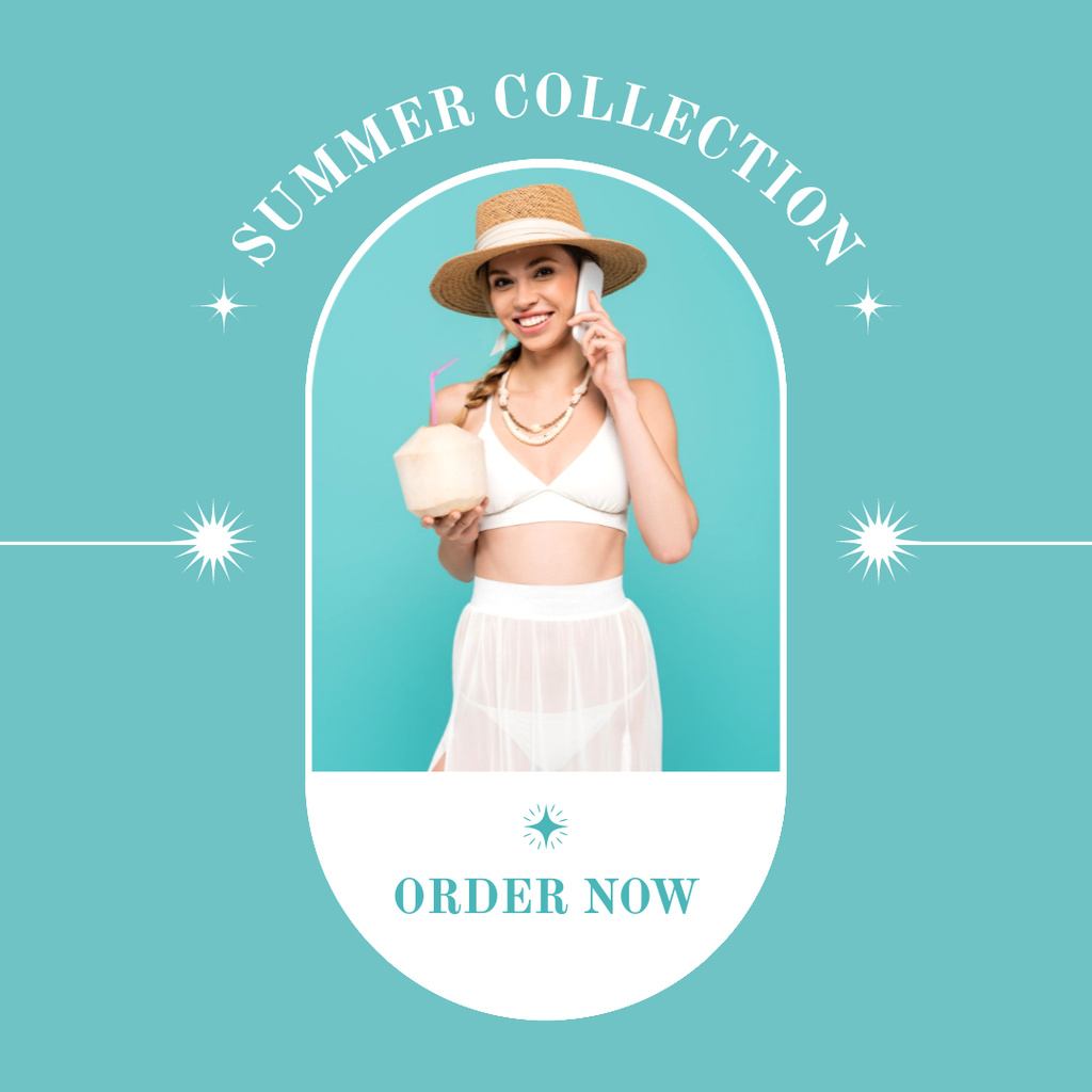 Designvorlage Summer Collection of Beach Clothes on Blue für Instagram