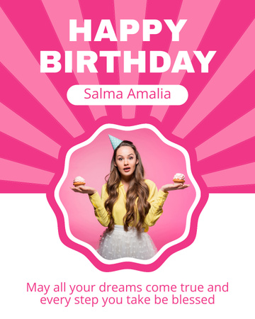 Designvorlage Niedlicher rosa Geburtstagsgruß an eine Frau für Instagram Post Vertical