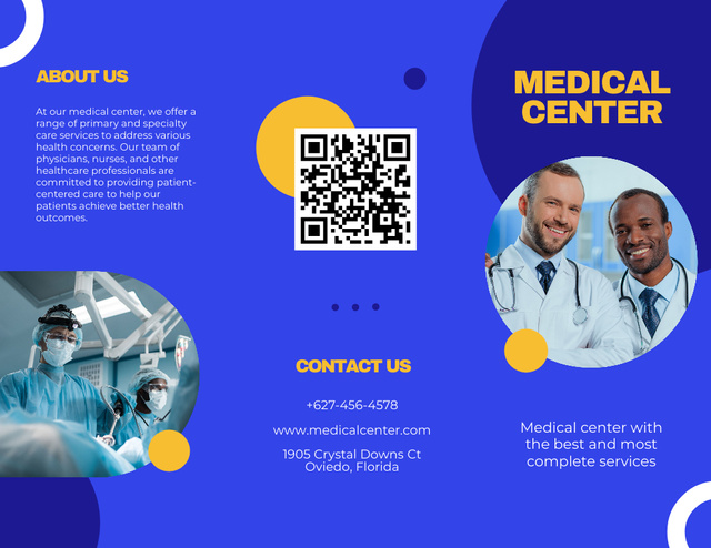 Multiracial Doctors on Medical Center Blue Brochure 8.5x11in Design Template