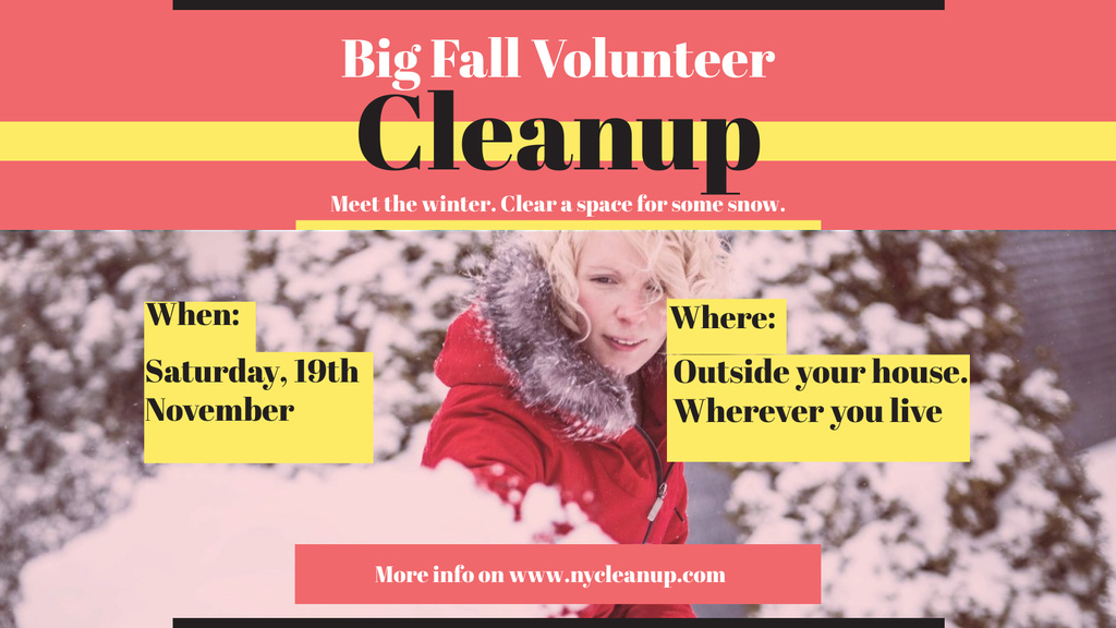 Szablon projektu Woman at Winter Volunteer clean up Title 1680x945px