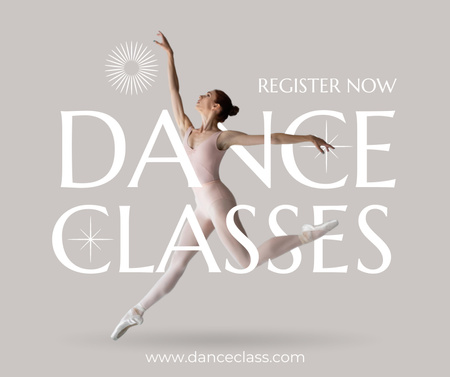 Invitation to Register for Dance Classes with Beautiful Ballerina Facebook Modelo de Design