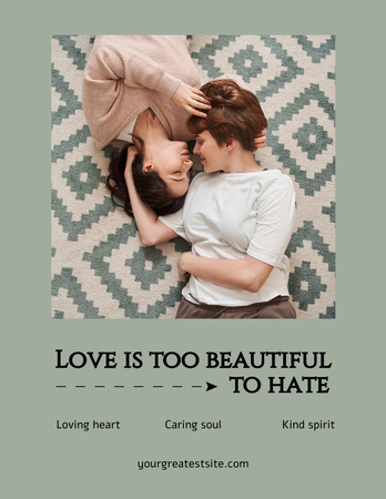 Phrase about Love with Cute LGBT Couple Poster 8.5x11in Design Template