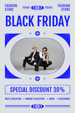 Anúncio de pechincha da Black Friday em azul Pinterest Modelo de Design