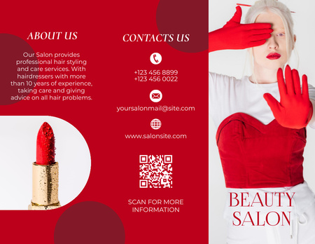 Modèle de visuel Offre Salon de Beauté avec Blonde en Rouge - Brochure 8.5x11in