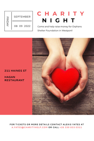 Charity event Hands holding Heart in Red Invitation 6x9in Design Template