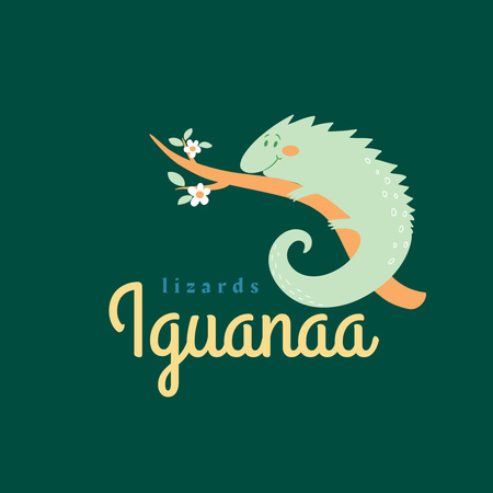 Karikatür hayvan ile iguana logo tasarımı Logo Tasarım Şablonu