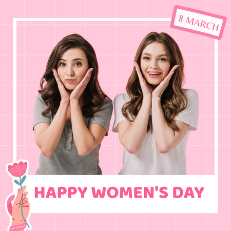 International Women's Day With Cute Young Women Instagram Design Template