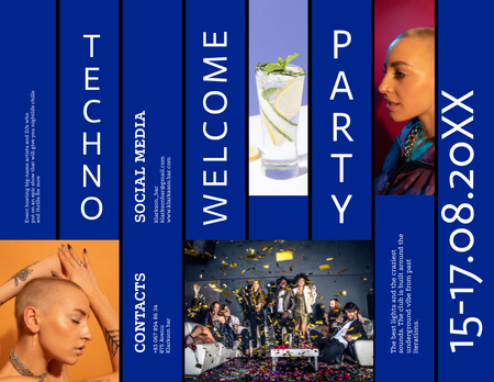 Techno Party Ad with Stylish People having Fun Brochure 8.5x11in Bi-fold Design Template