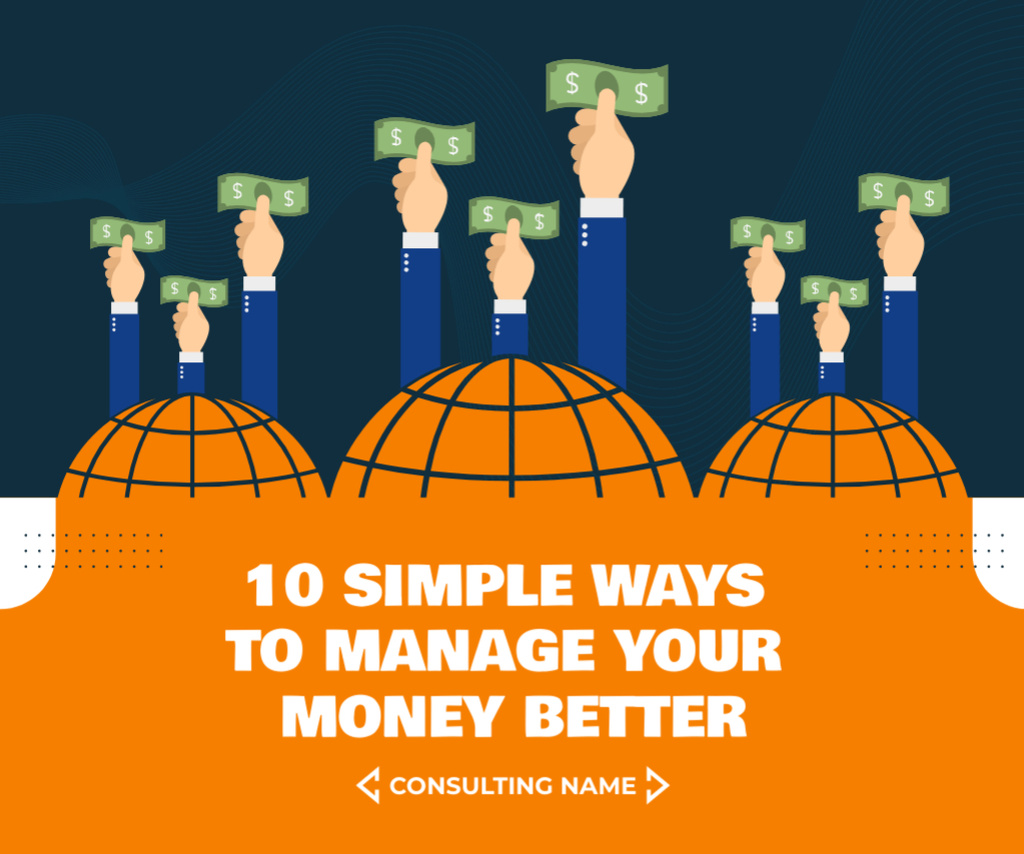 Money Management Tips with Hands with Money Medium Rectangle Πρότυπο σχεδίασης