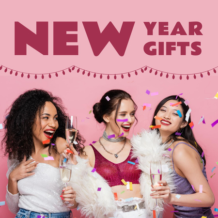 Home Party With Confetti And New Year Gifts Instagram Design Template