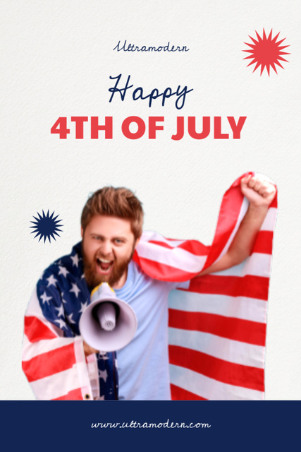 Man Greets USA on 4th of July Postcard 4x6in Vertical Design Template