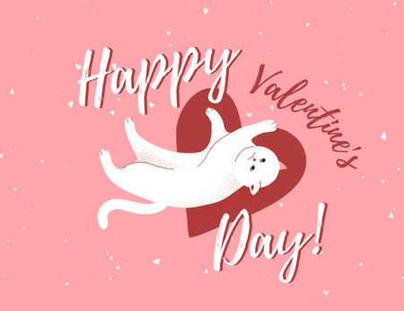 Valentine's Day Greeting with Cute Cat and Pink Heart Thank You Card 5.5x4in Horizontal Design Template