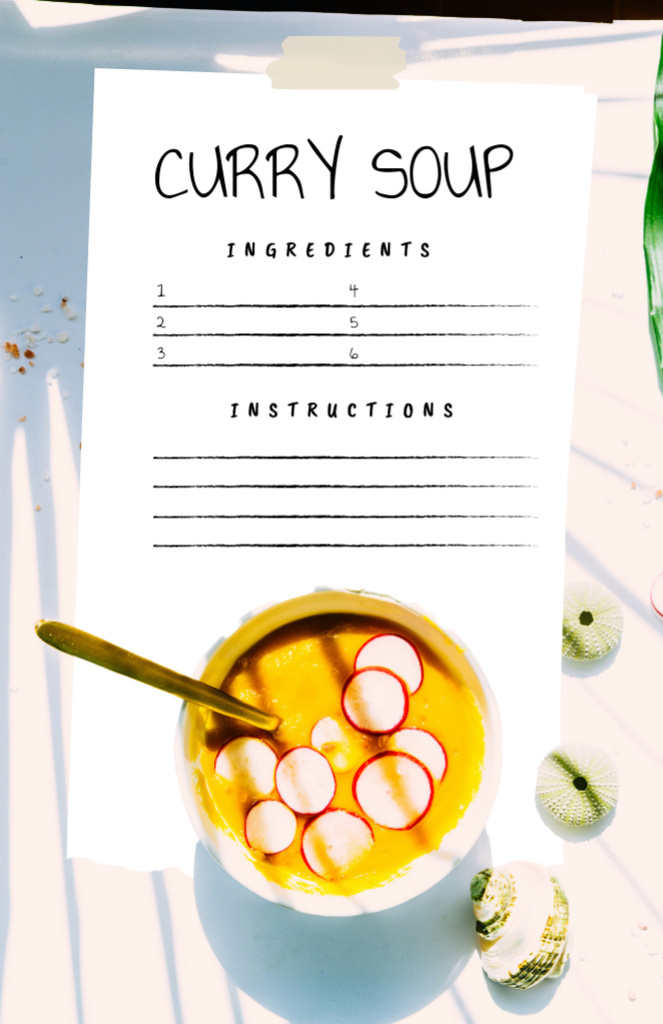 Delicious Curry Soup in Bowl Recipe Card Design Template