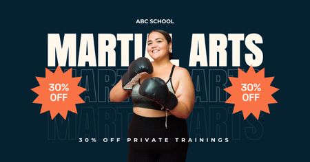 Martial Arts Classes Discount Promo with Illustration of Boxer Facebook AD Design Template