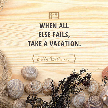 Travel inspiration with Shells on wooden background Instagram AD Design Template