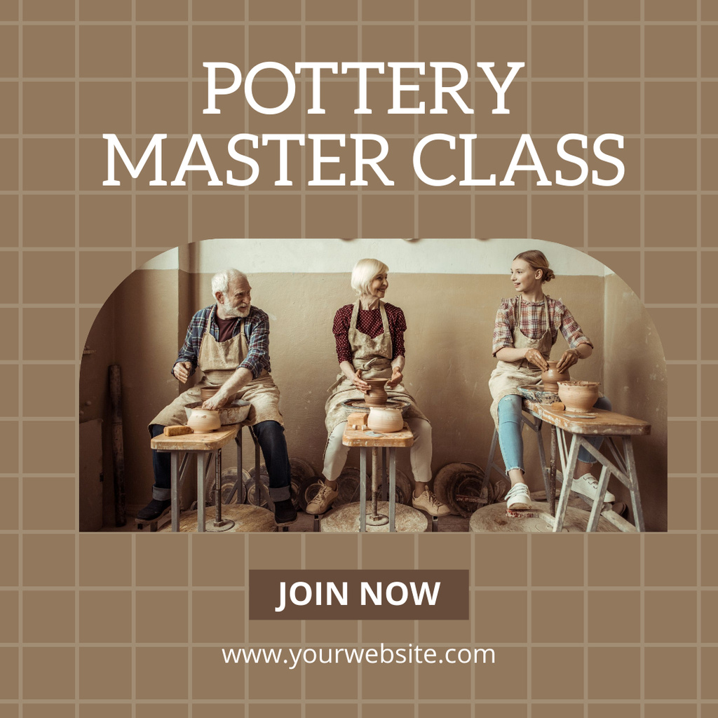 Ontwerpsjabloon van Instagram van Pottery Master Class Announcement In Brown