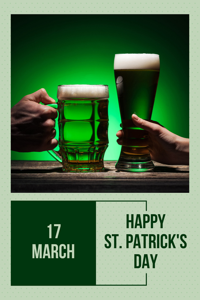 Plantilla de diseño de St. Patrick's Day Party with Beer Glasses on Table Pinterest 
