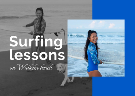 Surfing Lessons Offer Postcard – шаблон для дизайна