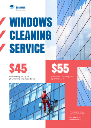 Designvorlage Window Cleaning Service with Worker on Skyscraper Wall für Poster A3