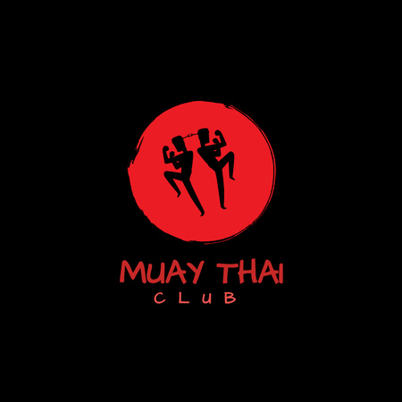 Muay thai Club Invitation with Two Fighters in Circle Logo Design Template