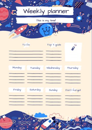 Bright Weekly Planner With Cosmic Drawings 
