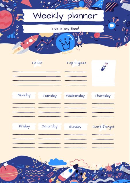 Bright Weekly Planner with Cosmic Drawings Schedule Planner Design Template