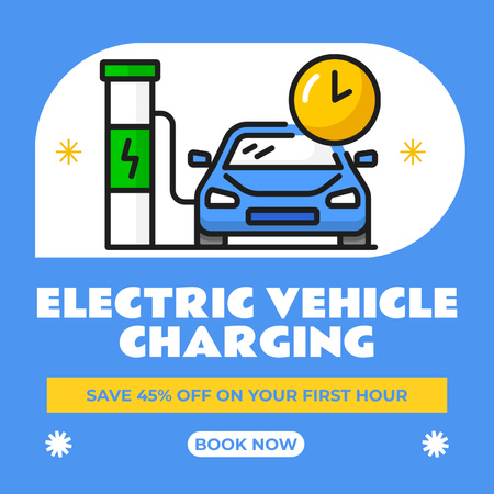 First Hour of Charging Electric Car with Discount Instagram Design Template