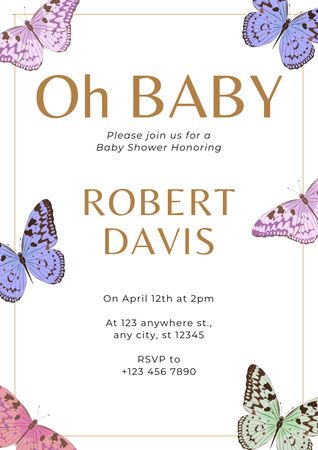 Baby Shower Party Announcement with Butterflies Poster Design Template