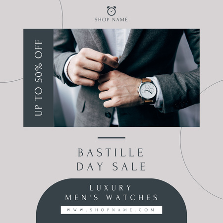 Plantilla de diseño de Oferta de relojes del Día de la Bastilla Instagram 