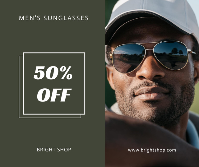 Men's Sunglasses Promo on Green Facebook Design Template