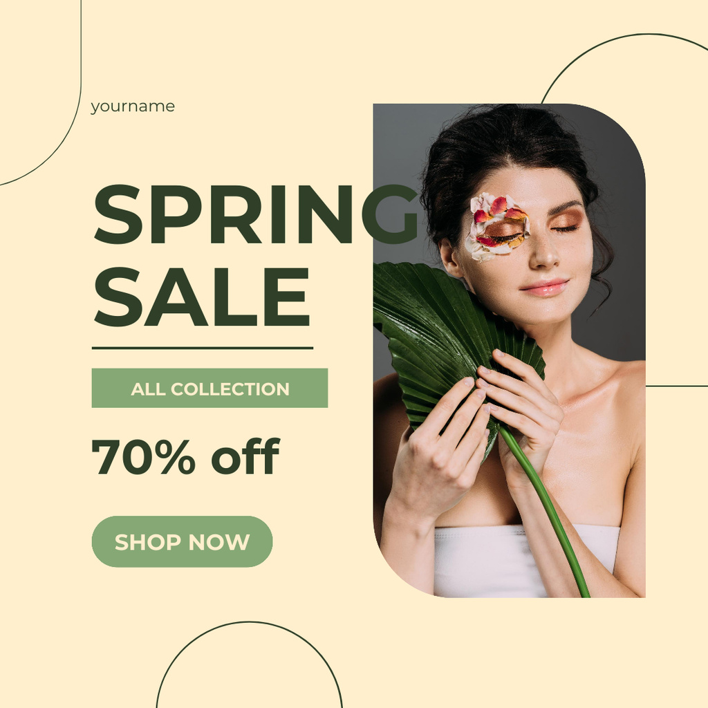 Spring Sale with Beautiful Young Brunette Instagram Design Template