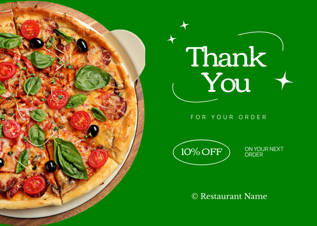 Delicious Italian Pizza Sale Offer on Bright Green Postcard 5x7inデザインテンプレート