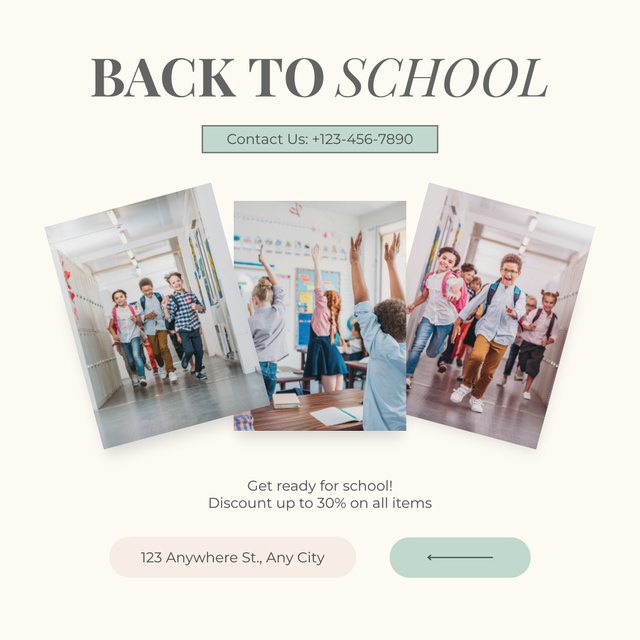 Collage with Photos of Schoolchildren at School Instagram Design Template