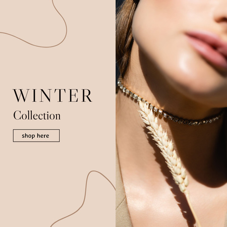 Winter Jewelry Collection Announcement with Stylish Girl Instagram Design Template