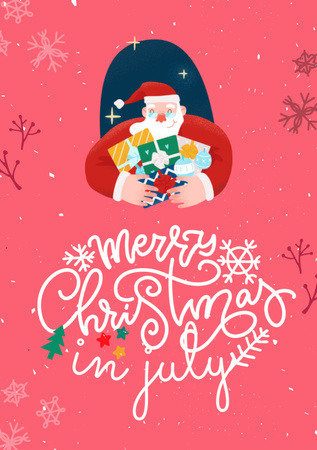 Amusing Christmas in July Festivities Announcement With Presents Flyer A5 Design Template