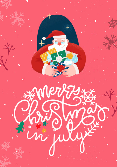 Amusing Christmas in July Festivities Announcement With Presents Flyer A5 Πρότυπο σχεδίασης
