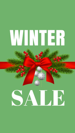 Winter Sale Announcement with Bright Red Bow Instagram Story Modelo de Design
