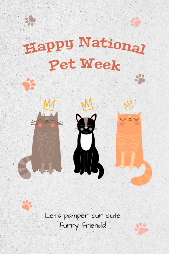 National Pet Week Ad Illustrated with Cats In Gray Postcard 4x6in Vertical Design Template