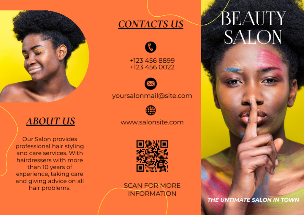 Designvorlage Beauty Salon Proposal with Young African American Woman für Brochure