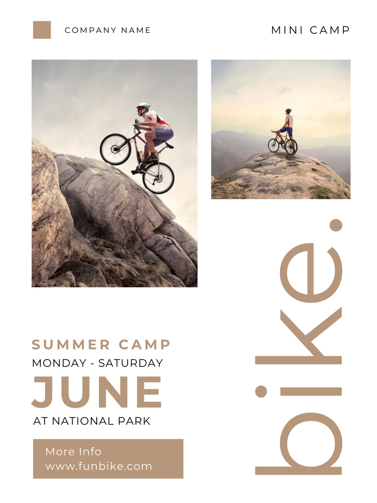 Ontwerpsjabloon van Poster US van Summer Bike Camp Offer with Cyclist in Mountains