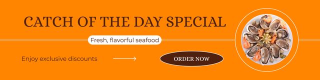 Special Offer with Tasty Oysters on Plate Twitter Design Template