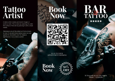 Ontwerpsjabloon van Brochure van Creatieve tattoo-artiestservice met korting en boeking