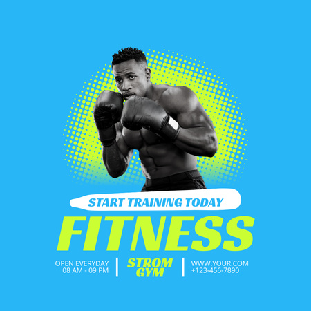 Young African American Boxer with Boxing Gloves Instagram Design Template